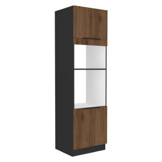 Kondela Vysoká skrinka na rúru a mikrovlnú rúru, orech okapi/čierna, MENZO 60 DPM-210 2F