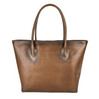 Kožená dámska kabelka SHOPPER ručne tamponovaná a tieňovaná v hnedej farbe