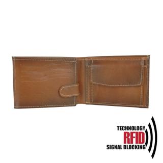 Kožená RFID peňaženka vybavená blokáciou RFID / NFC, svetlo hnedá farba č.8552, ručne tieňovaná