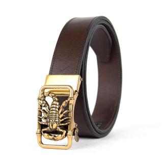 Kožený opasok s automatickou prackou GOLD SCORPION, tmavo hnedá