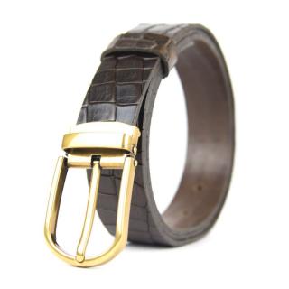 Kožený opasok s dezénom CLASSIC BRASS, šírka 3.3cm, Slovenská výroba - CROCO dezén - tmavo hnedá
