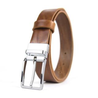 Kožený opasok s dezénom MODERN SILVER, šírka 3.3cm, Slovenská výroba - 3D dezén - hnedá