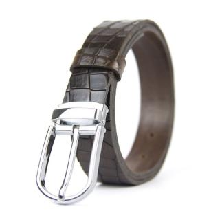 Kožený opasok s dezénom NEW SILVER, šírka 3.3cm, Slovenská výroba - CROCO dezén - tmavo hnedá