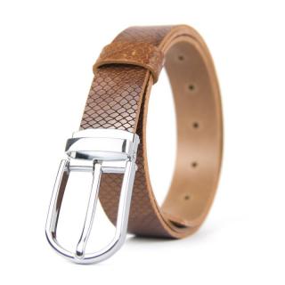 Kožený opasok s dezénom NEW SILVER, šírka 3.3cm, Slovenská výroba - SNAKE dezén - hnedá