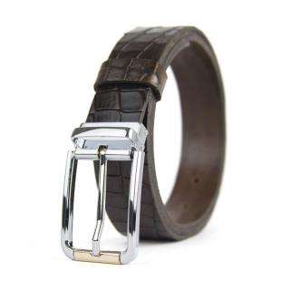 Kožený opasok s dezénom SILVER GOLD, šírka 3.3cm, Slovenská výroba - CROCO dezén - tmavo hnedá