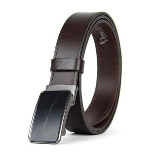 Luxusný kožený opasok s brzdou, šírka 3.5cm – WAVY, tmavo hnedá