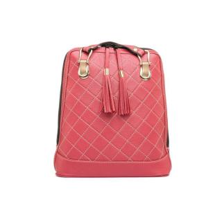 Luxusný kožený ruksak z pravej hovädzej kože so strapcami č.8661 v červenej farbe