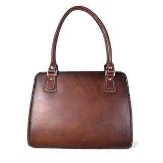 Módna kožená kabelka 8614 ručne tamponovaná a tieňovaná v Cigaro farbe
