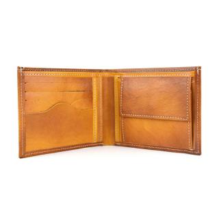 Módna peňaženka z pravej kože č.8406 v tmavo žltej farbe, ručne natieraná