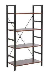 Policový kovový regál LOFT R4, čierny mat/tmavý orech