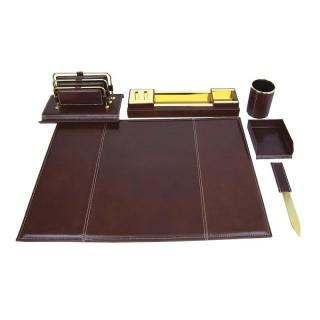 Stolový kožený kancelársky set v tmavo hnedej farbe - Kompletný set