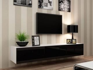 Závesný televízny stolík Cama VIGO 180 biely mat/čierny lesk