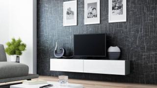 Závesný televízny stolík Cama VIGO 180 sivý mat/biely lesk