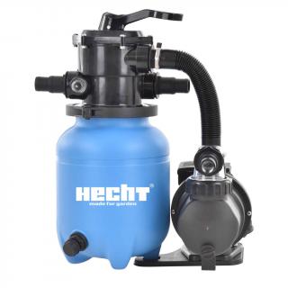 Piesková filtrácia HECHT 302111 (10  piesková filtrácia s predfiltrom hrubých nečistôt, príkon 250 W, prietok vody 5 m3/hod, kapacita piesku 12 kg, hadicový tŕň 32/38 mm, 7-cestný ventil. Certifikácia GS/CE.)