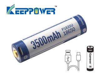Akumulátor KeepPower 18650 Li-ion 3.7V 3500 mAh s ochranným obvodom a Micro USB nabíjaním