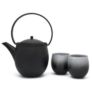 Konvička na čaj a šálky na čaj v súprave SENDAI, 3 ks, 1,2 l, čierna a sivá, Bredemeijer