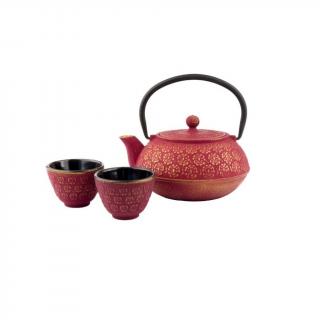 Konvička na čaj a šálky na čaj v súprave SHANGHAI, 3 ks, 600 ml, červené, Bredemeijer