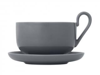 Šálka na čaj s podšálkou RO, sada 2 ks, 230 ml, sivá, Blomus