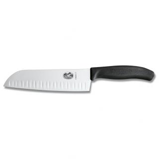 Santoku nôž 17 cm, s oválnymi drážkami, čierny, Victorinox