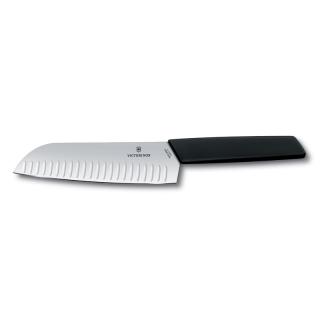 Santoku nôž SWISS MODERN 17 cm, s oválnymi drážkami, čierny, Victorinox