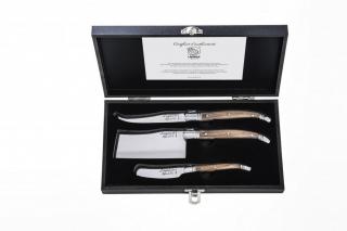 Súprava nôž na syr LAGUIOLE LUXURY , 3 ks, darčeková súprava, rukoväte z olivového dreva, Laguiole