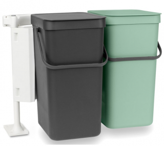 Zabudovateľný odpadkový kôš SORT & GO 2 x 16 l, sivá/zelená, Brabantia