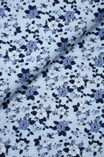 Bavlnená látka modrá popelín - Rozkvitnuté kvety