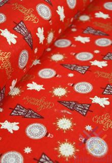 Vianočná bavlnená látka červená - Christmas