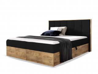 Čalúnená boxspring manželská posteľ WOOD 1 s úložným priestorom - čierna Kronos Rozmer: 140x200