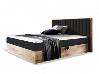 Čalúnená boxspring manželská posteľ WOOD 4 s úložným priestorom - čierna Kronos Rozmer: 140x200