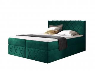 Čalúnená boxspring posteľ Paros Lux s vrchným matracom - zelená Kronos Rozmer: 140x200