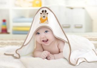 Osuška pre bábätko s kapucňou Motív: Sobík