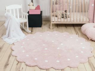 Ružový okrúhly bavlnený koberec Dots 140 cm