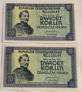 20 kčs 1945 NC 2ks s číslom po sebe