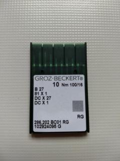 Groz-Beckert ihly B 27 RG/100 (Ihla so špičkou RG, vhodná pre všetky typy stehov, hlavne retiazkové.)