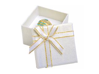 JKBOX Biela papierová krabička s mašľou so zlatým okrajom na prsteň alebo náušnice IK011