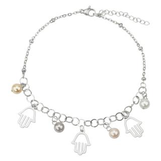 Lindas Jewelry Náramok na nohu Hamsa s perlami chirurgická oceľ INR155