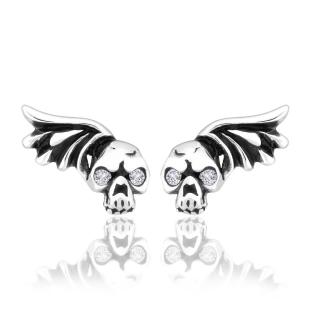 Sams Artisans Náušnice Crystal Wing Skull chirurgická oceľ INM064