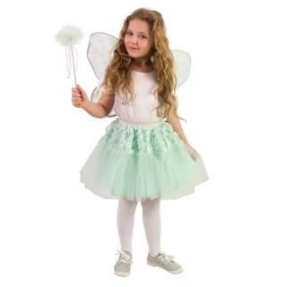 Detský kostým tutu sukňa Zelená kvetinová víla s paličkou a krídlami