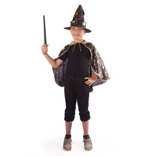 Plášť čierny s klobúkom čarodejník / Čarodejnica / Halloween