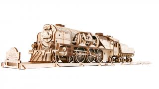 Ugears Drevená stavebnica 3D mechanické puzzle V-Express parná lokomotíva