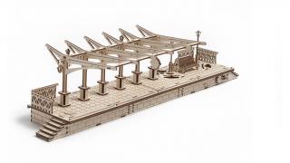 Ugears Drevená stavebnica 3D mechanické Puzzle Vlakové nástupište (196 dielov)