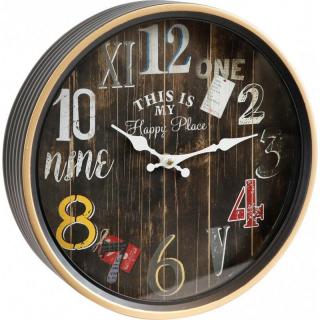 Kovové vintage nástenné hodiny "HAPPY PLACE" Ø30x7 cm (3067 HF)
