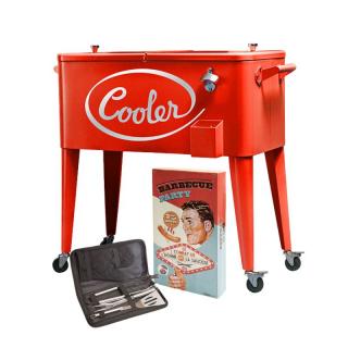Párty chladiaci box "Cooler retro" červený + darček, 83x78x40 cm (CON-ZCS-0832)