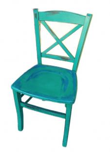 Stolička vintage zelená s podkladovou farbou modrá a hnedá