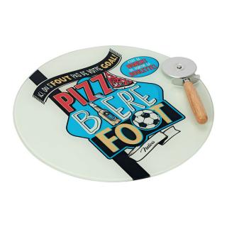 Tanier na pizzu a krájač "Pizza biére foot" D 32 cm, drevo + sklo (NT0348)