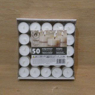 Čajové sviečky v plaste bez vône, biele - 50ks