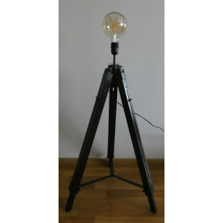 Drevená stojanová lampa bez tienidla, čierna - statív + SMART LED žiarovka