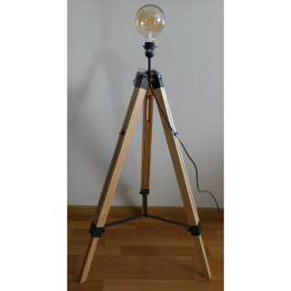Drevená stojanová lampa bez tienidla, hnedá - statív + SMART LED žiarovka
