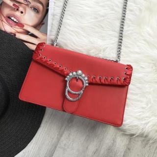 Crossbody kabelka červená s perličkami TOM & EVA